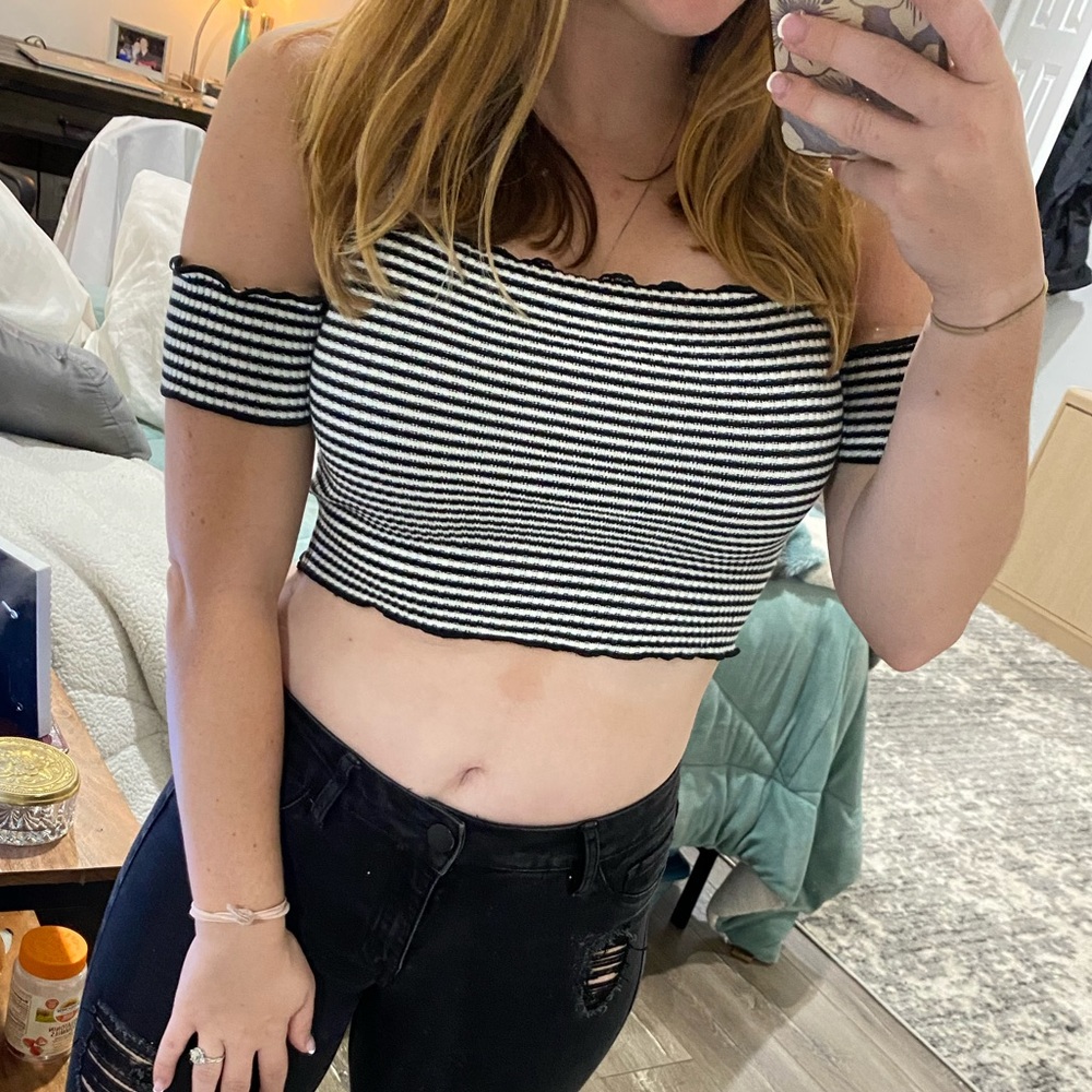 Black and white striped crop top